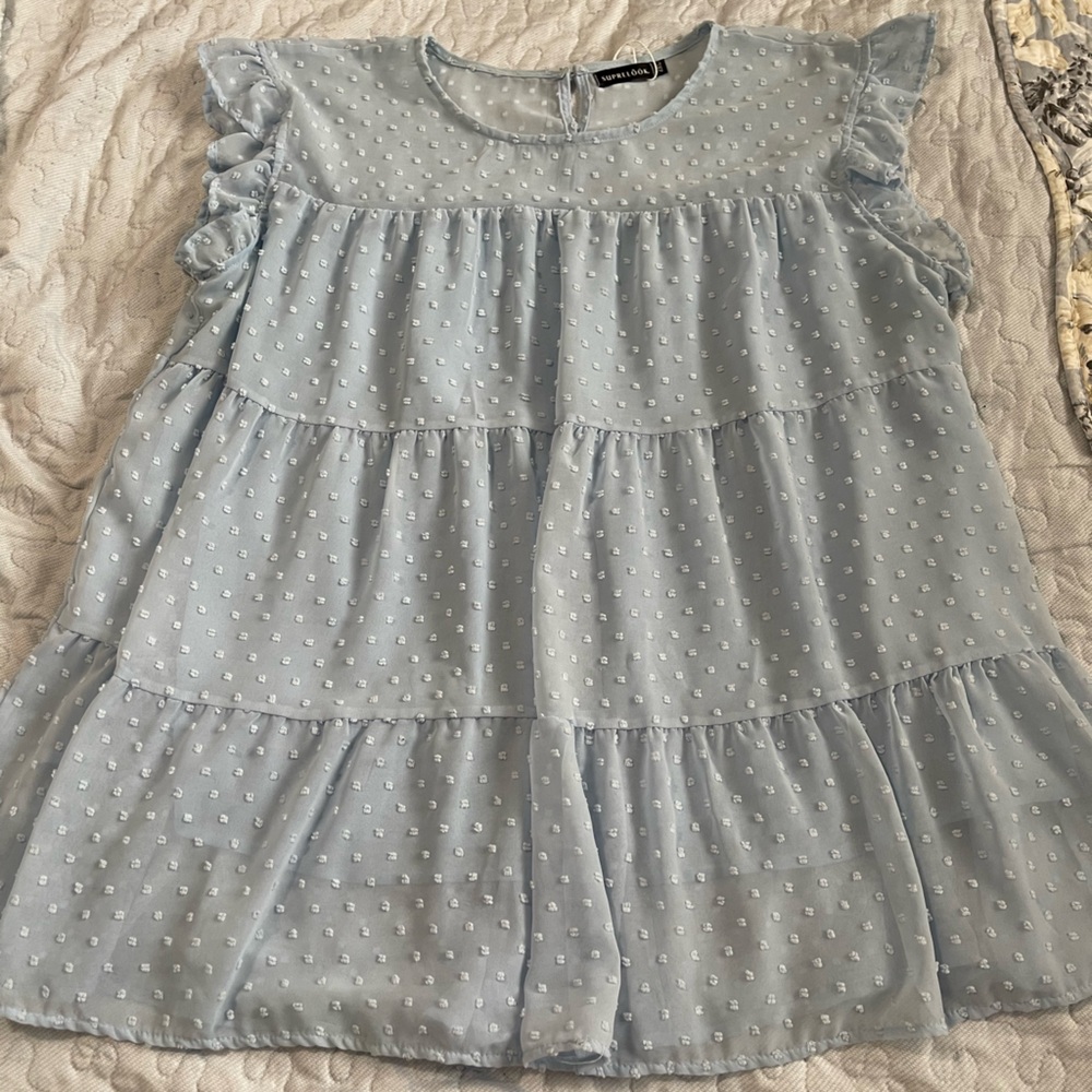 SUPRE Blue Tiered Blouse with Cap Sleeves